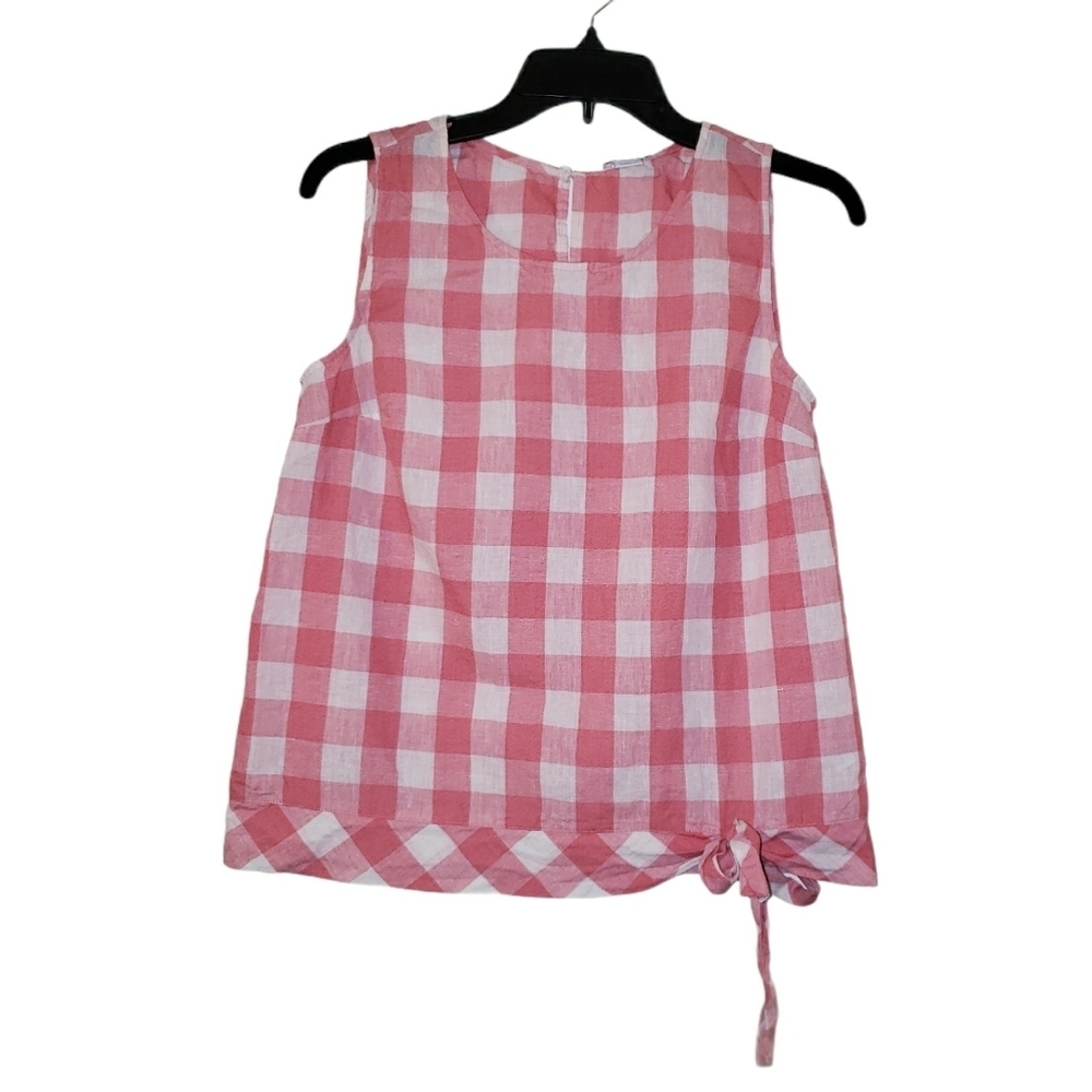 J.Crew Side Bottom Hem Tie Gingham Linen Blouse